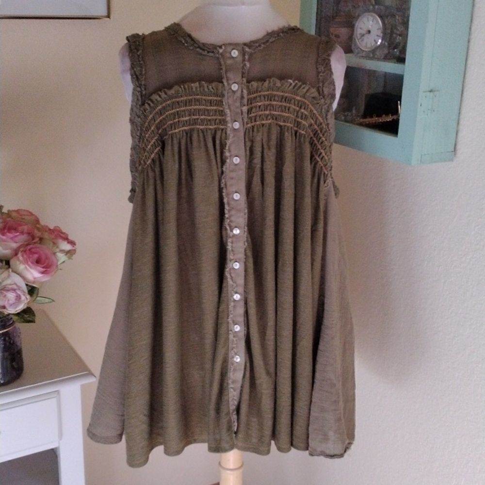 Free People Tribal Sage Green Top - Picture 6 of 11